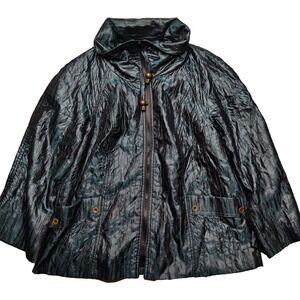 WindRidge Cheryl Nash Women Medium Green Marble Cowl Neck Lined Zip Jacket USA